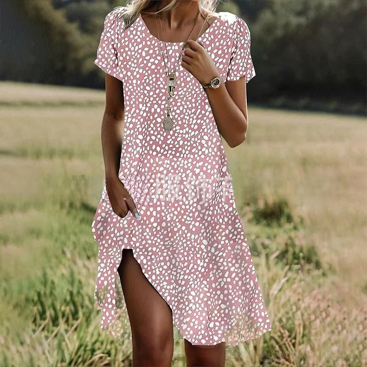 🔥👗【S-3XL】👗Nowa wiosenno-letnia kolekcja 2025, luźna lniana sukienka w kwiaty z okrągłym dekoltem.