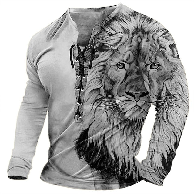 Tricou casual pentru tineri bărbați cu imprimare 3D relief cap de leu, material care absoarbe și usucă rapid, multiple culori 3915559-R
