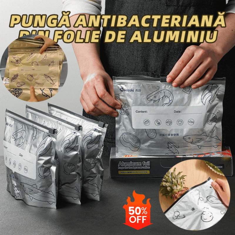 š„š„Un total de 120 de pungi antibacteriene din folie de aluminiu, super uČor de utilizat, pentru pÄstrarea prospeČimii.