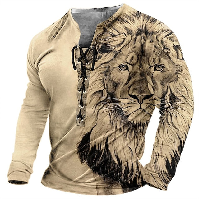 Tricou casual pentru tineri bărbați cu imprimare 3D relief cap de leu, material care absoarbe și usucă rapid, multiple culori 3915559-R