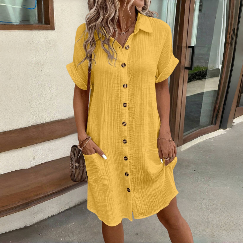 👗😍2025 Rochie cu mânecă scurtă din bumbac și lenjerie de bumbac, lejeră și respirabilă-R
