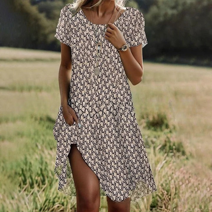 🔥👗【S-3XL】👗Nowa wiosenno-letnia kolekcja 2025, luźna lniana sukienka w kwiaty z okrągłym dekoltem.