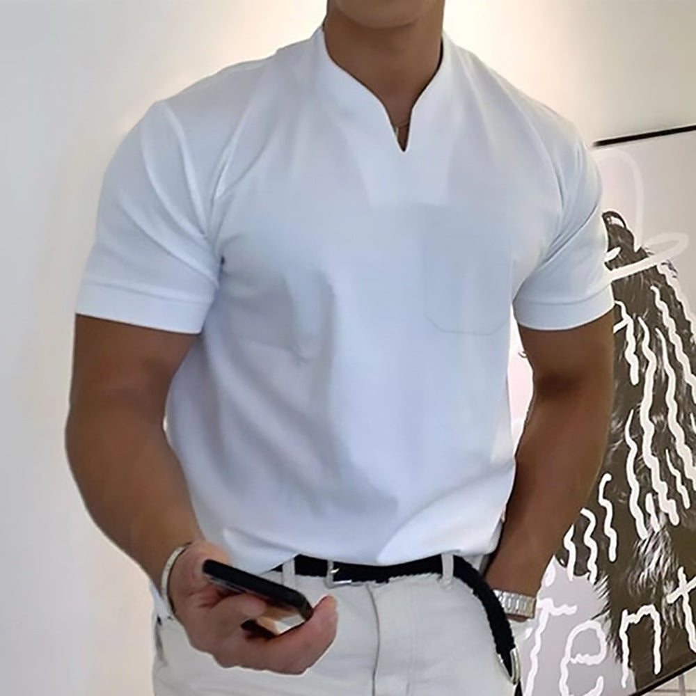 🔥【S-5XL】👔Tricou bărbătesc din bumbac elastic, cu mânecă scurtă, de vară 2025-R