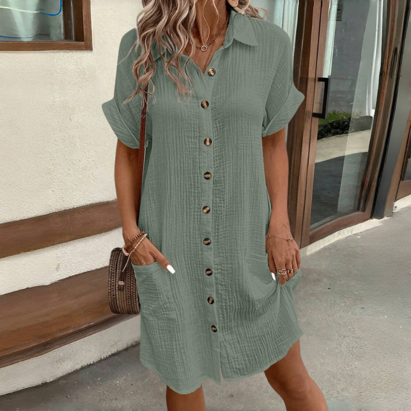 👗😍2025 Rochie cu mânecă scurtă din bumbac și lenjerie de bumbac, lejeră și respirabilă-R