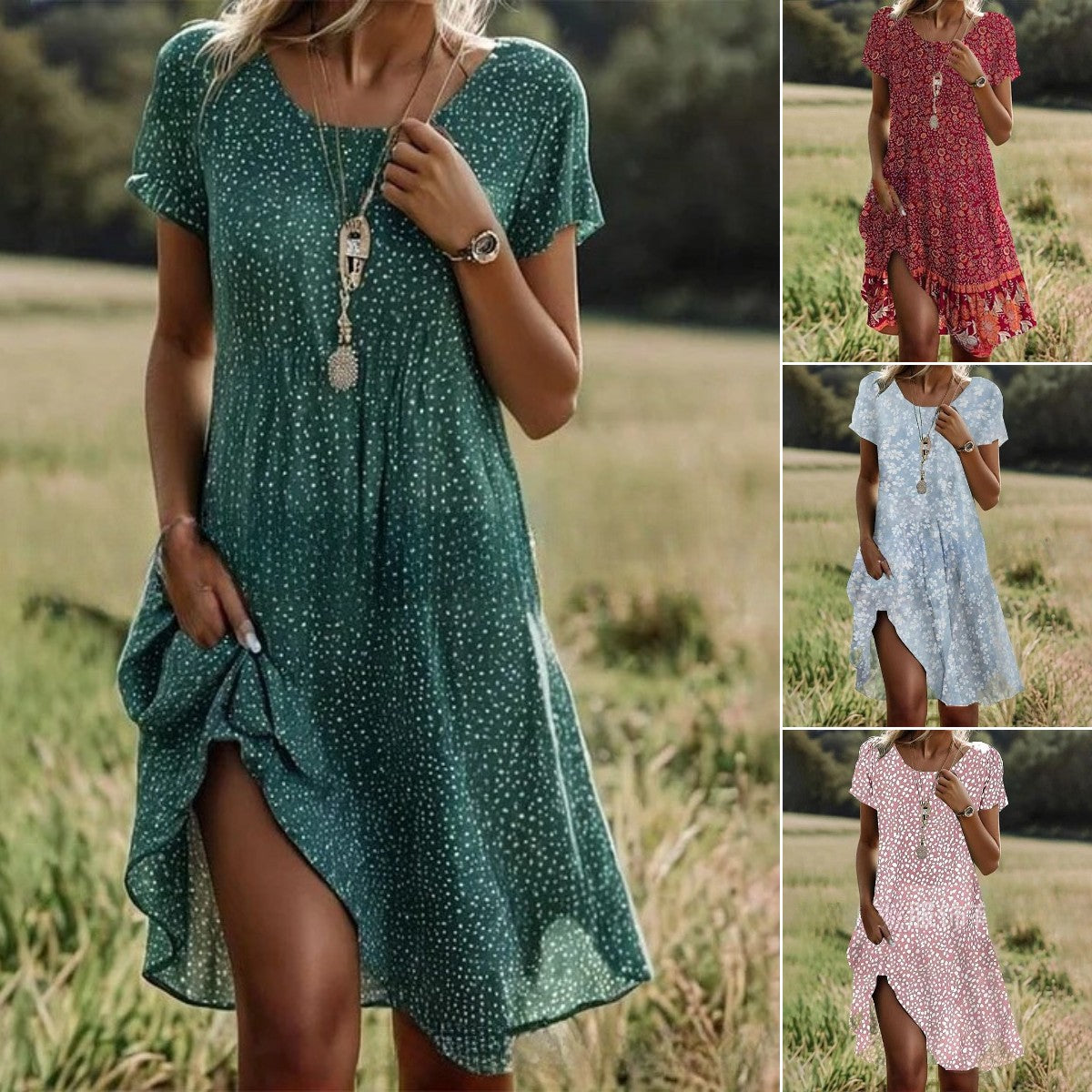 🔥👗【S-3XL】👗Nowa wiosenno-letnia kolekcja 2025, luźna lniana sukienka w kwiaty z okrągłym dekoltem.