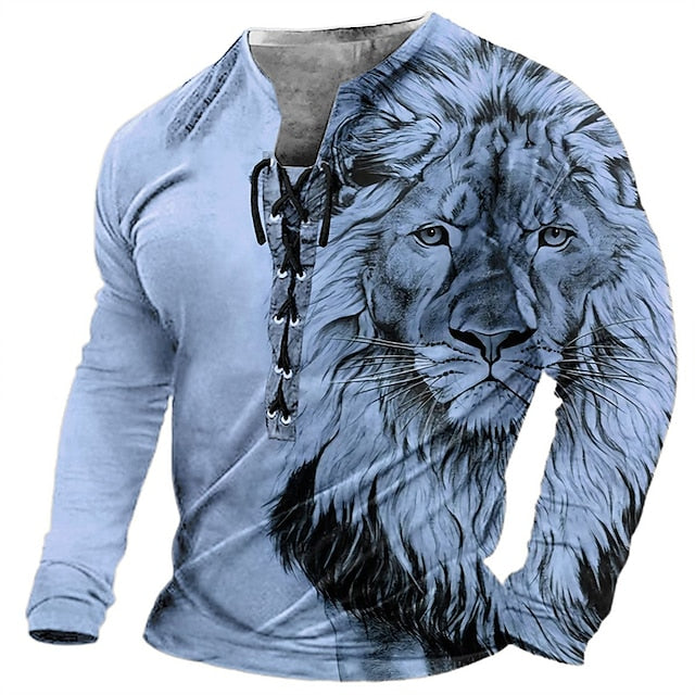 Tricou casual pentru tineri bărbați cu imprimare 3D relief cap de leu, material care absoarbe și usucă rapid, multiple culori 3915559-R