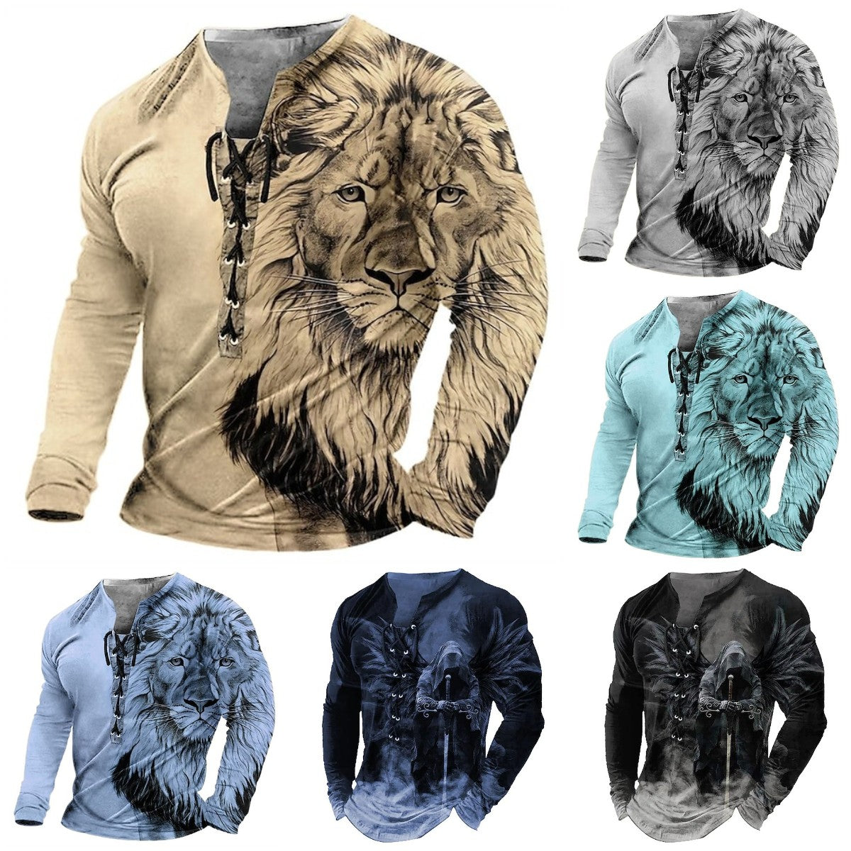 Tricou casual pentru tineri bărbați cu imprimare 3D relief cap de leu, material care absoarbe și usucă rapid, multiple culori 3915559-R