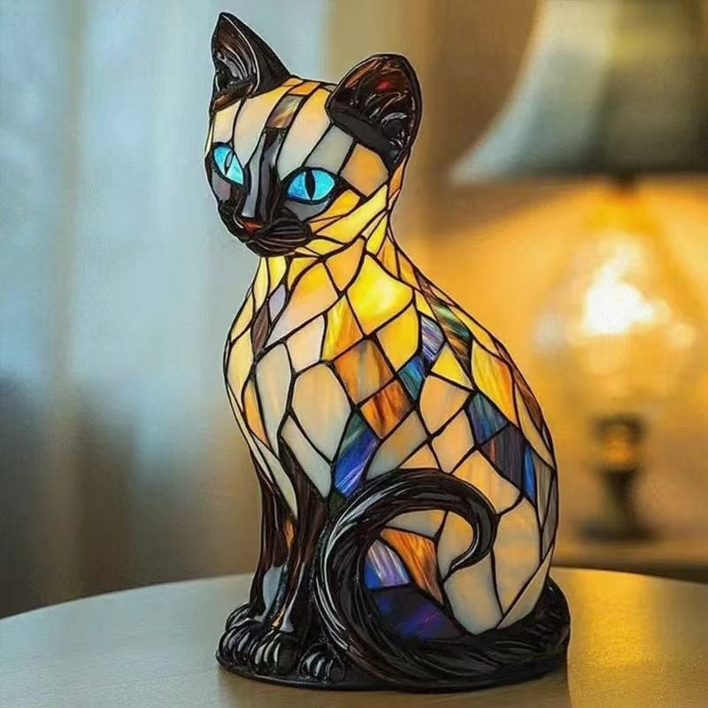 🐱Stolna lampa u obliku mačke, retro noćna lampa izrađena od šarene smole, s mačjom tematikom-H