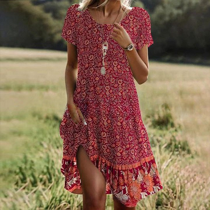 🔥👗【S-3XL】👗Nowa wiosenno-letnia kolekcja 2025, luźna lniana sukienka w kwiaty z okrągłym dekoltem.