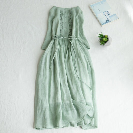 👗👗Rochie lungă din bumbac și in pentru vară-R