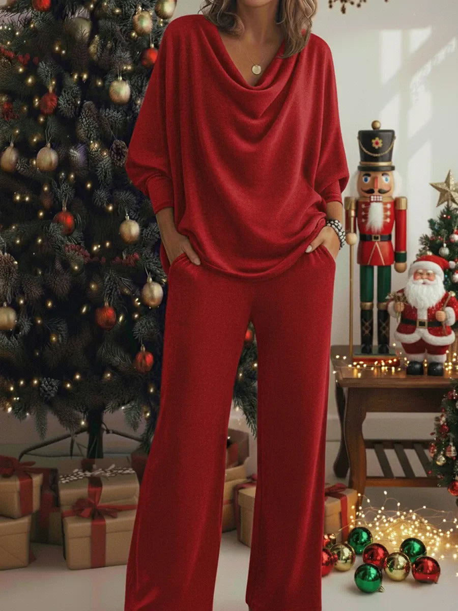 📢¡60% de descuento!🎅Conjunto de dos piezas de cómoda camiseta y pantalón de terciopelo con elástico en el cuello-E