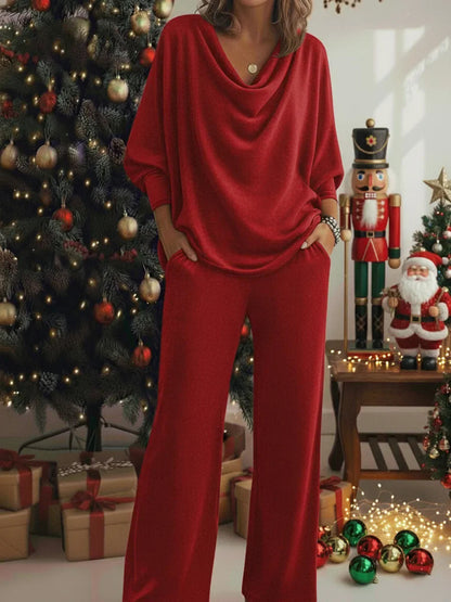 📢¡60% de descuento!🎅Conjunto de dos piezas de cómoda camiseta y pantalón de terciopelo con elástico en el cuello-E