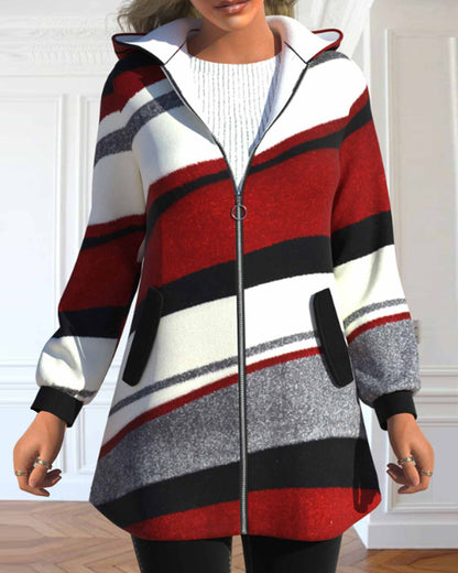 【S-3XL】 2025 Nueva chaqueta holgada con capucha a rayas para mujer-E