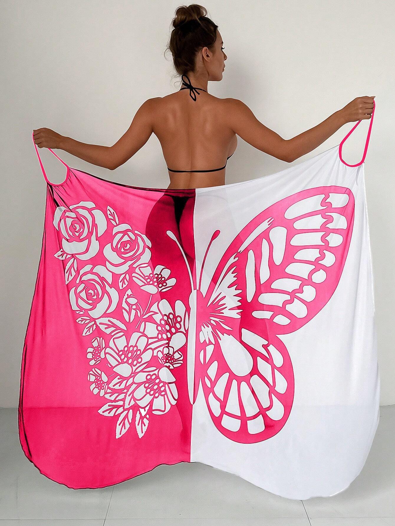✨【Nowy produkt ze zniżką】🦋🦋Nowe damskie szyfonowe narzutki przeciwsłoneczne z nadrukiem motyli na plażę 2025<