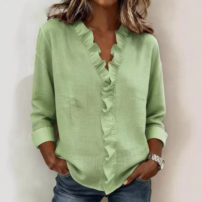 🔥 Pago contra reembolso ✅️【40-100kg】Camisa vaquera informal para mujer con cuello en V y volantes