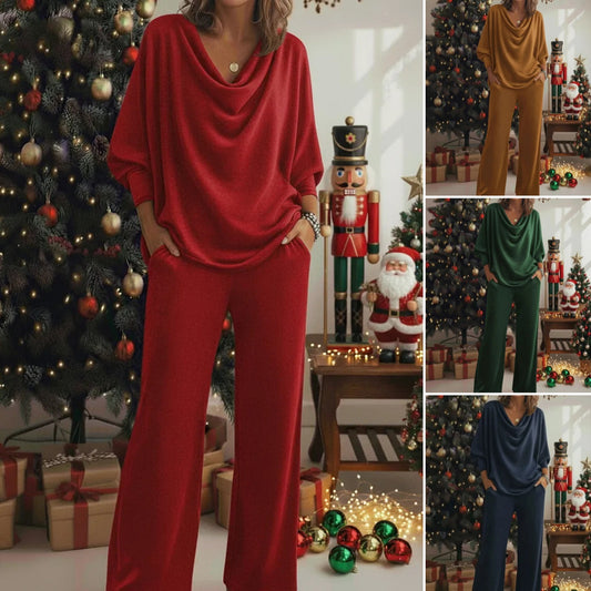 📢¡60% de descuento!🎅Conjunto de dos piezas de cómoda camiseta y pantalón de terciopelo con elástico en el cuello-E