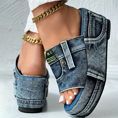🔥 Sandalias mujer talla 35–42, cuña denim, cómodas y con estilo 👡✨-E