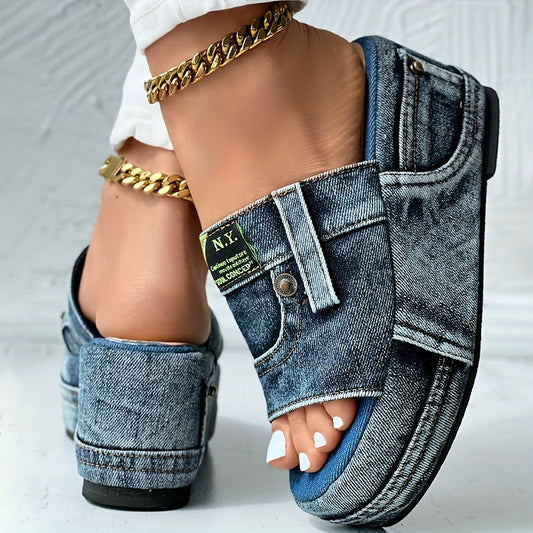 🔥 Sandalias mujer talla 35–42, cuña denim, cómodas y con estilo 👡✨-E