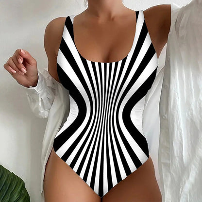 🥰【Utolsó nap – 50% kedvezmény】🔥【S~6XL】Egyedi csíkos egyrészes fürdőruha-U