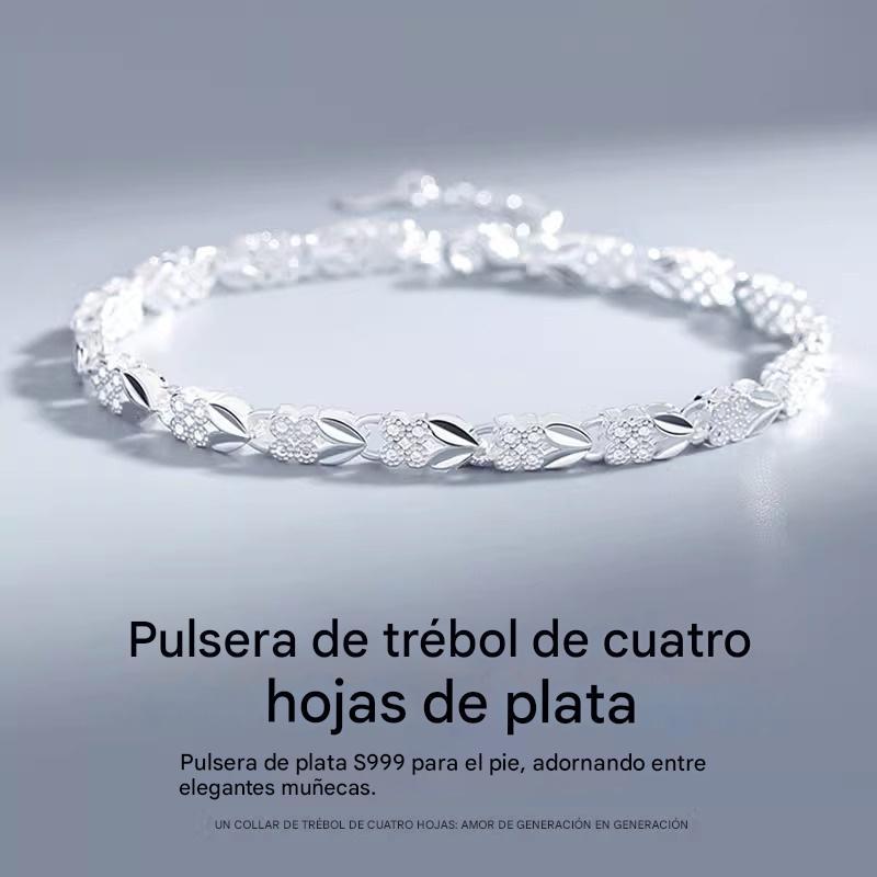 😀👉【¡Compra uno y llévate otro gratis!】💖🍀Me encanta la nueva pulsera de plata 925 con trébol de cuatro hojas para mujer, ¡a la moda!【30% de descuento】-E