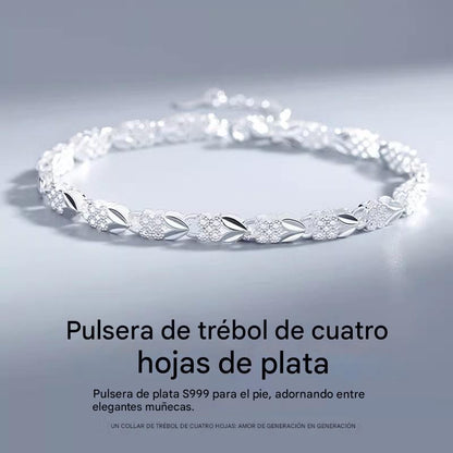 😀👉【¡Compra uno y llévate otro gratis!】💖🍀Me encanta la nueva pulsera de plata 925 con trébol de cuatro hojas para mujer, ¡a la moda!【30% de descuento】-E