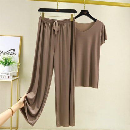🔥【M-4XL】Costum din două piese, pantaloni cu mâneci scurte noi, din mătase de gheață