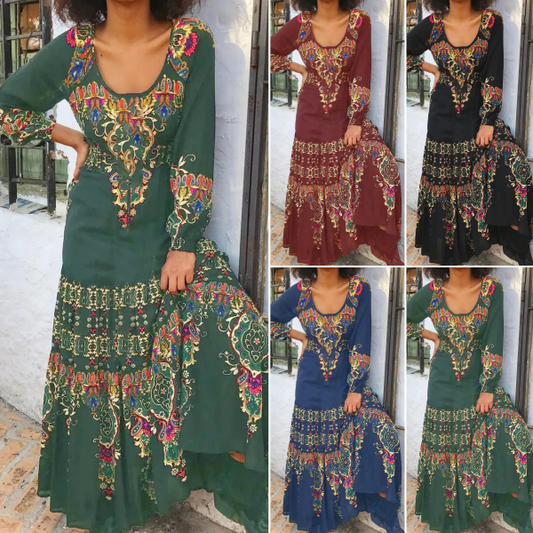 🥻🔥【S-3XL】Zimska nova ženska haljina s etno printom-4134883-H