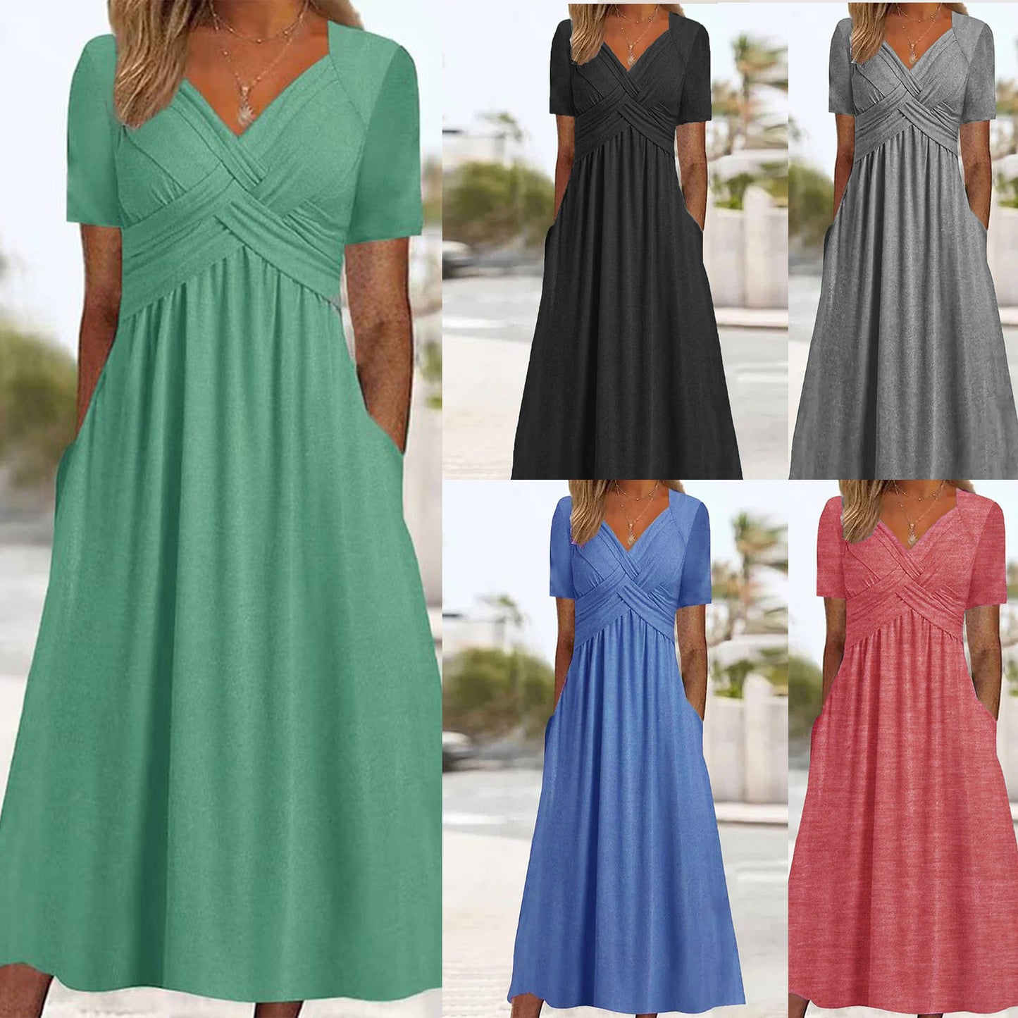🔥🔥【50% REDUCERE】🔥🔥👗【S-3XL】Rochii casual simple, modă, unicolor, noi pentru primăvară și vară 2025_3964841