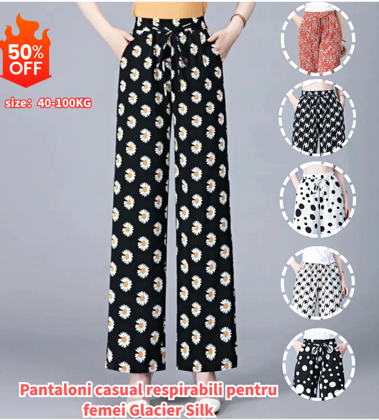 🔥【40-105KG】👖Pantaloni casual de damă din mătase glacială, mărime mare, croială slim, prietenoși cu pielea și respirabili