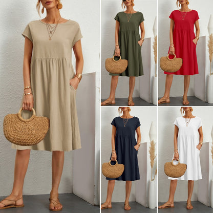 🌈💃【Sleva 50 %】【S–2XL】😍 Letní dámské šaty ve větších velikostech, volný OL styl, áčkový střih, kulatý výstřih-Z