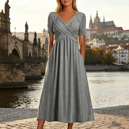 ⏳ Utolsó nap -50% kedvezmény【S-3XL】Tiszta színű, hétköznapi divatos közepes hosszúságú ruha-U