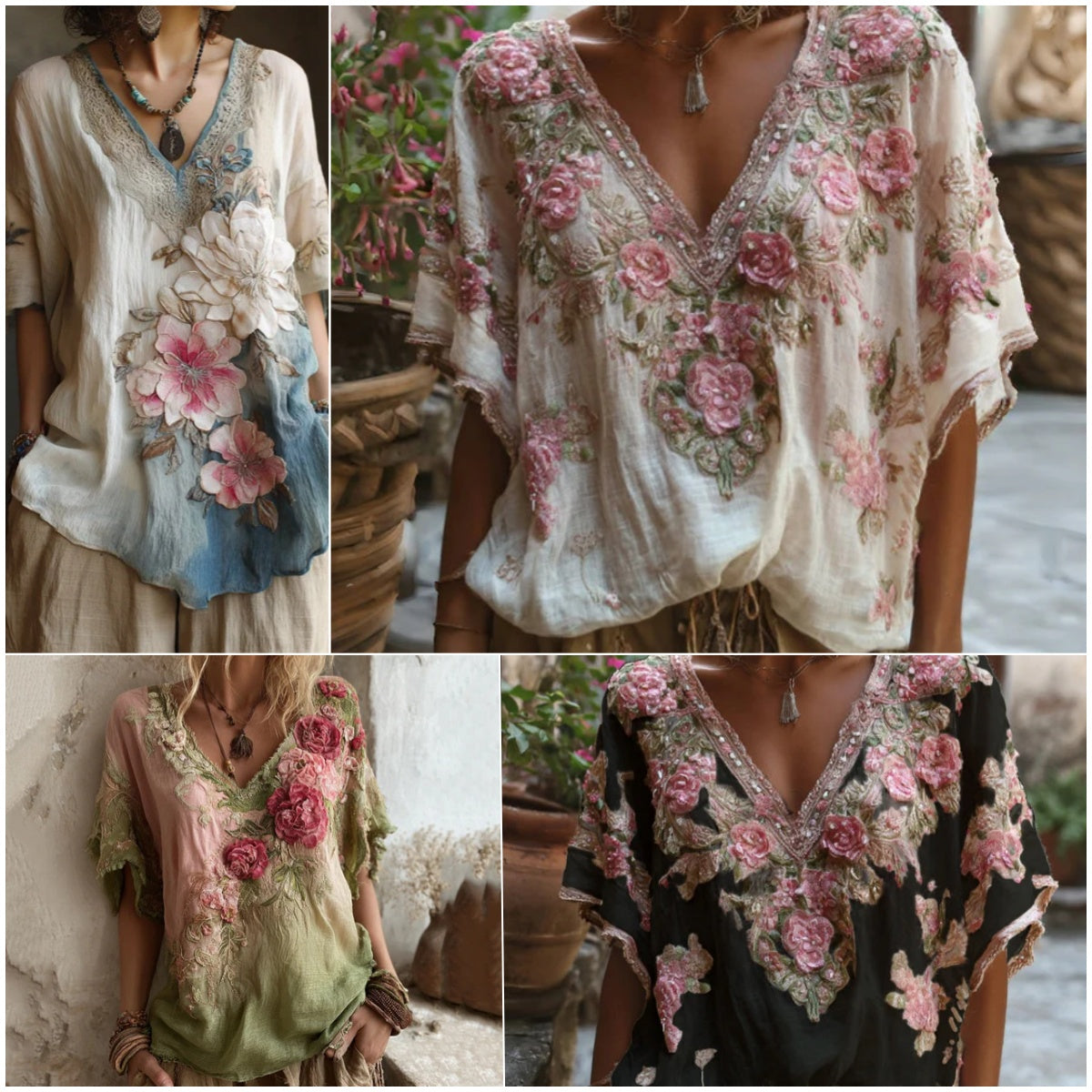 💕 Blusa elegante con cuello en V profundo y estampado floral 【Oferta limitada: compra uno y llévate otro gratis】 Tallas S-4XL-E