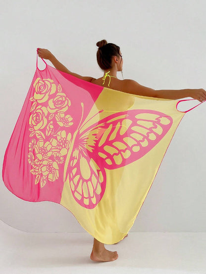 ✨【Nowy produkt ze zniżką】🦋🦋Nowe damskie szyfonowe narzutki przeciwsłoneczne z nadrukiem motyli na plażę 2025<