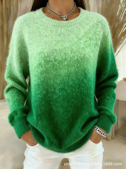 🔥 Compra 1 y llévate 1 gratis 🔥【XS–5XL】Suéter de cuello redondo con diseño degradado, material afelpado, cálido y cómodo-E