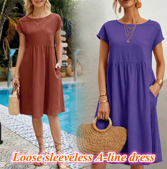 🌈💃【Sleva 50 %】【S–2XL】😍 Letní dámské šaty ve větších velikostech, volný OL styl, áčkový střih, kulatý výstřih-Z