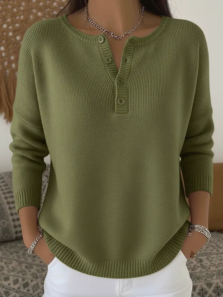 【S-3XL】Suéter de mujer de color sólido con escote en V, suelto y casual-E