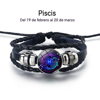 【Compra 1 y llévate 1 gratis】🌙Pulsera luminosa del zodiaco｜Pulsera protectora trenzada de cuero｜Atrae suerte y prosperidad-E