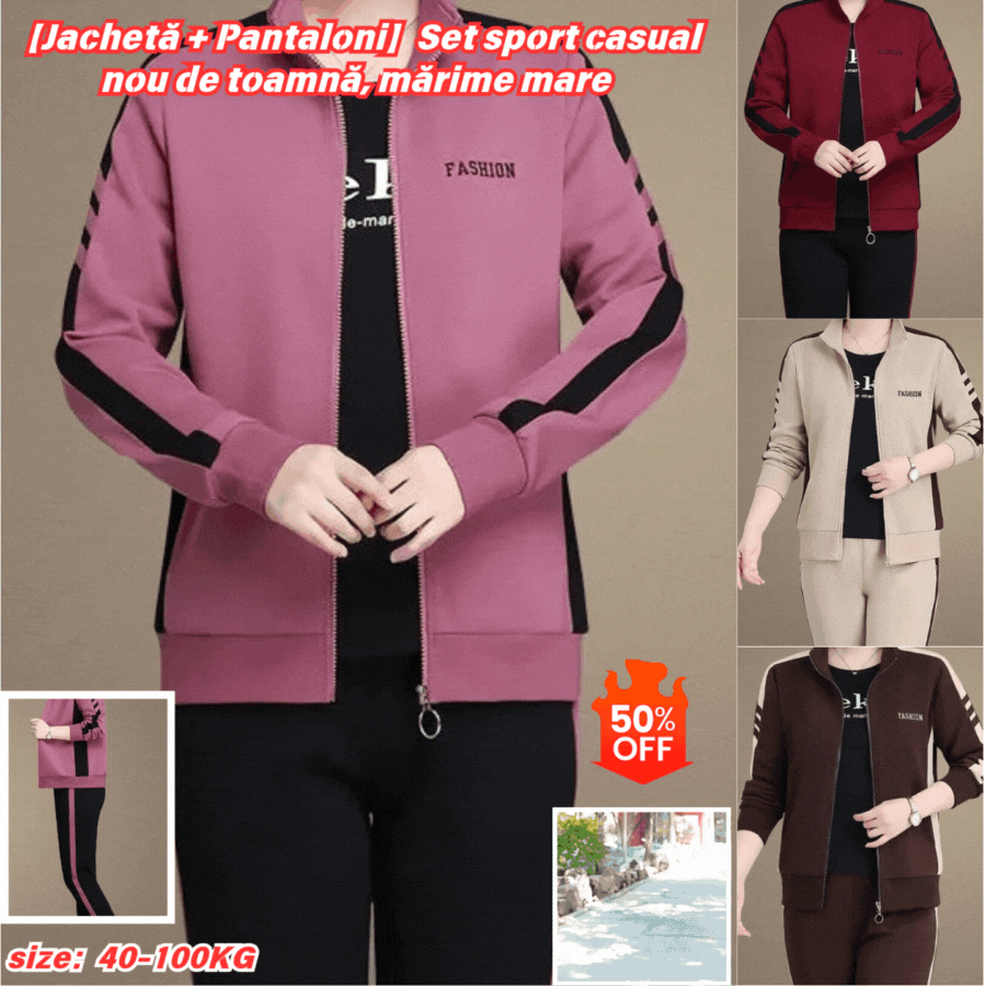 🔥【Reducere de 50%】🔥【M-5XL】【Jachetă + Pantaloni】😍 Set sport casual nou de toamnă, mărime mare