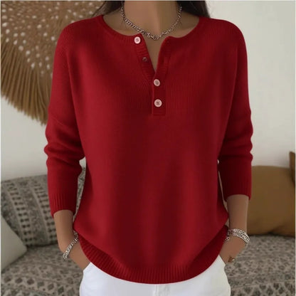 【S-3XL】Suéter de mujer de color sólido con escote en V, suelto y casual-E