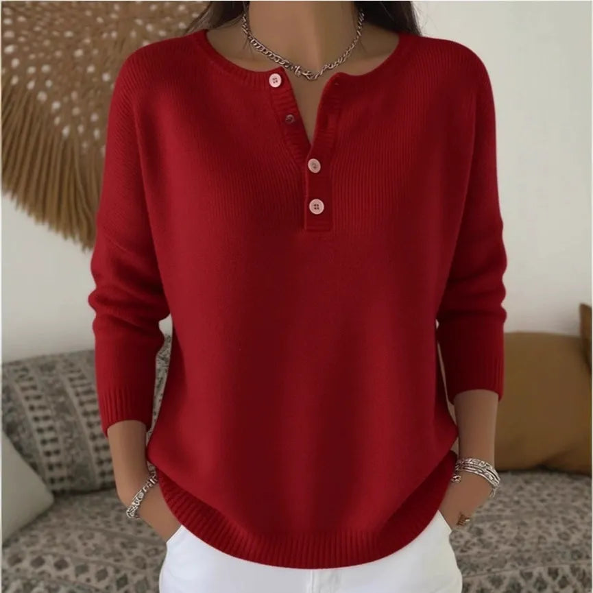 【S-3XL】Suéter de mujer de color sólido con escote en V, suelto y casual-E