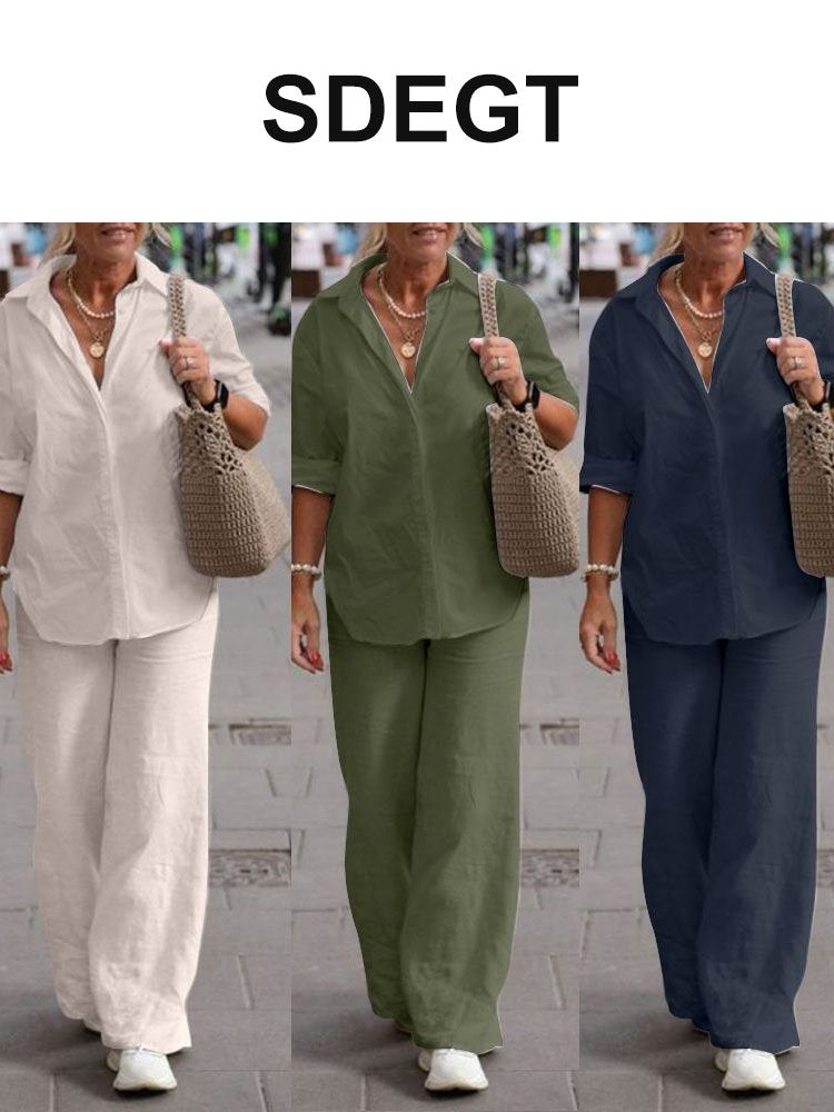 Cumpără unul, primești unul gratis🔥【S-5XL】Costum casual de damă din in, top + pantaloni-R