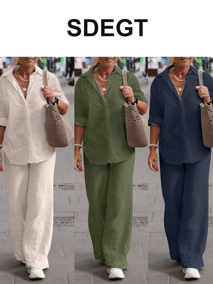 Cumpără unul, primești unul gratis🔥【S-5XL】Costum casual de damă din in, top + pantaloni-R