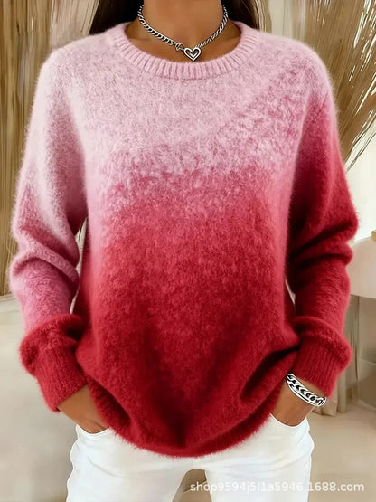 🔥 Compra 1 y llévate 1 gratis 🔥【XS–5XL】Suéter de cuello redondo con diseño degradado, material afelpado, cálido y cómodo-E