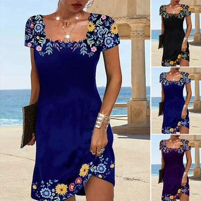 【Oryginalna zniżka fabryczna 45%】2025 Summer Wave Neck Print Short Sleeve Dress-3954716