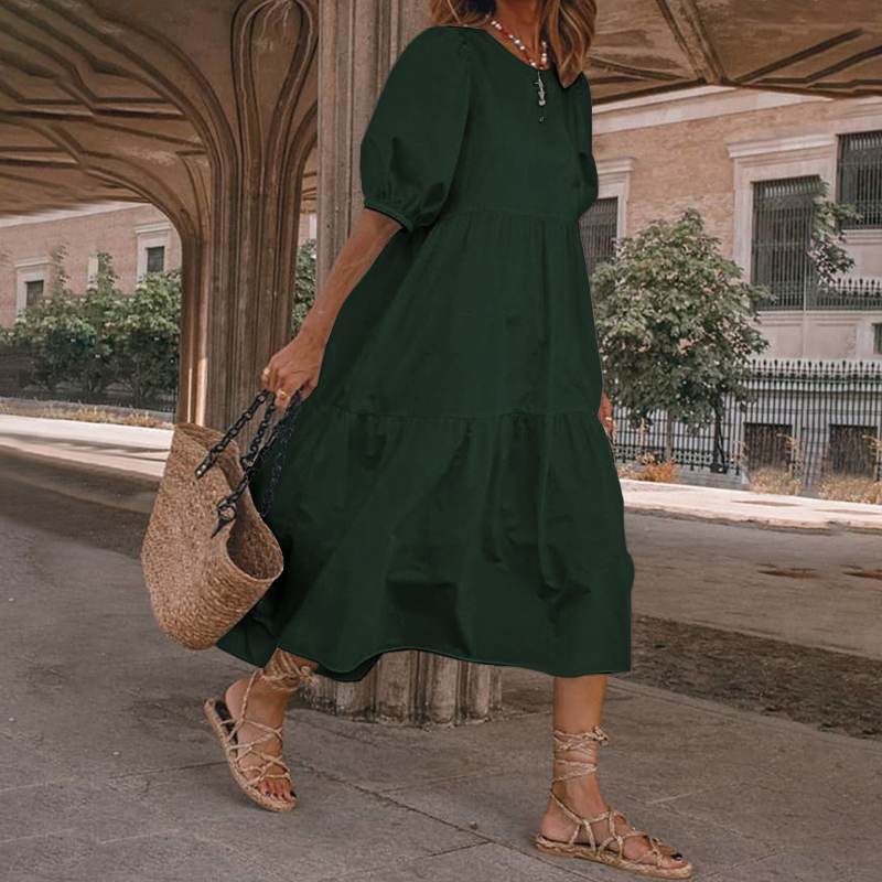 👗Novo u ponudi [S-5XL] Prirodna pamučna i lanena ljetna haljina u boemskom stilu za žene, retro haljina s okruglim izrezom<