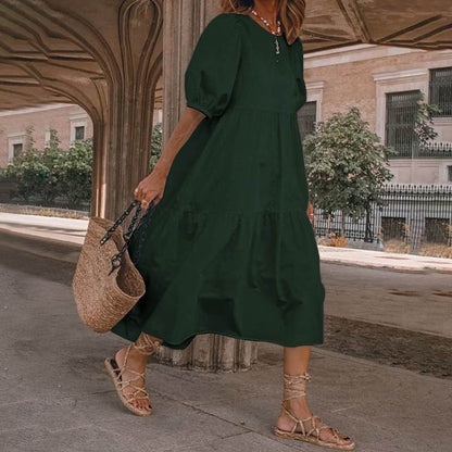 👗Novo u ponudi [S-5XL] Prirodna pamučna i lanena ljetna haljina u boemskom stilu za žene, retro haljina s okruglim izrezom<