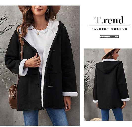 🥼[S-5XL] Divatos és meleg egyben, női kapucnis kabát, velúr és gyapjú anyagból-U