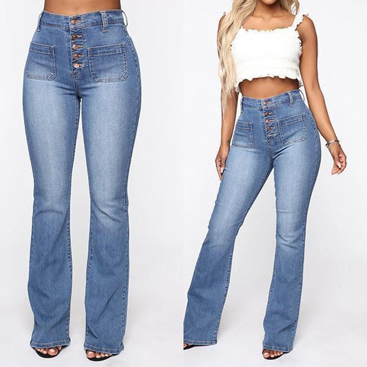 🔥👖【S-4XL】Blagi evazați pentru femei cu talie înaltă-R