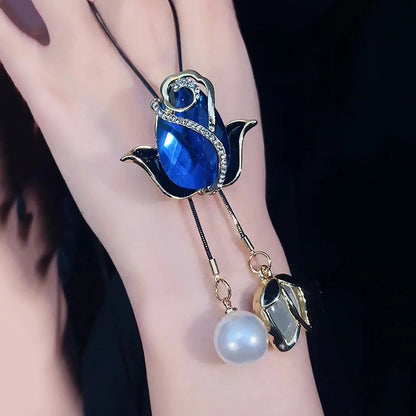 💝【Compra 1, llévate 1 gratis】✨Collar largo de tulipán con ojo de gato, cadena para suéter, accesorios de ropa-E