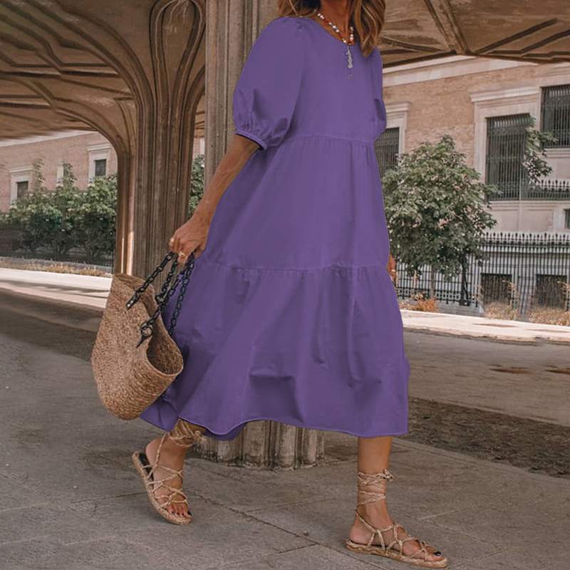 👗Novo u ponudi [S-5XL] Prirodna pamučna i lanena ljetna haljina u boemskom stilu za žene, retro haljina s okruglim izrezom<